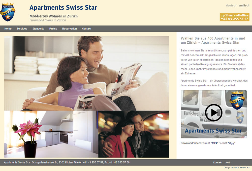 Webdesign für Apartements Swiss Star